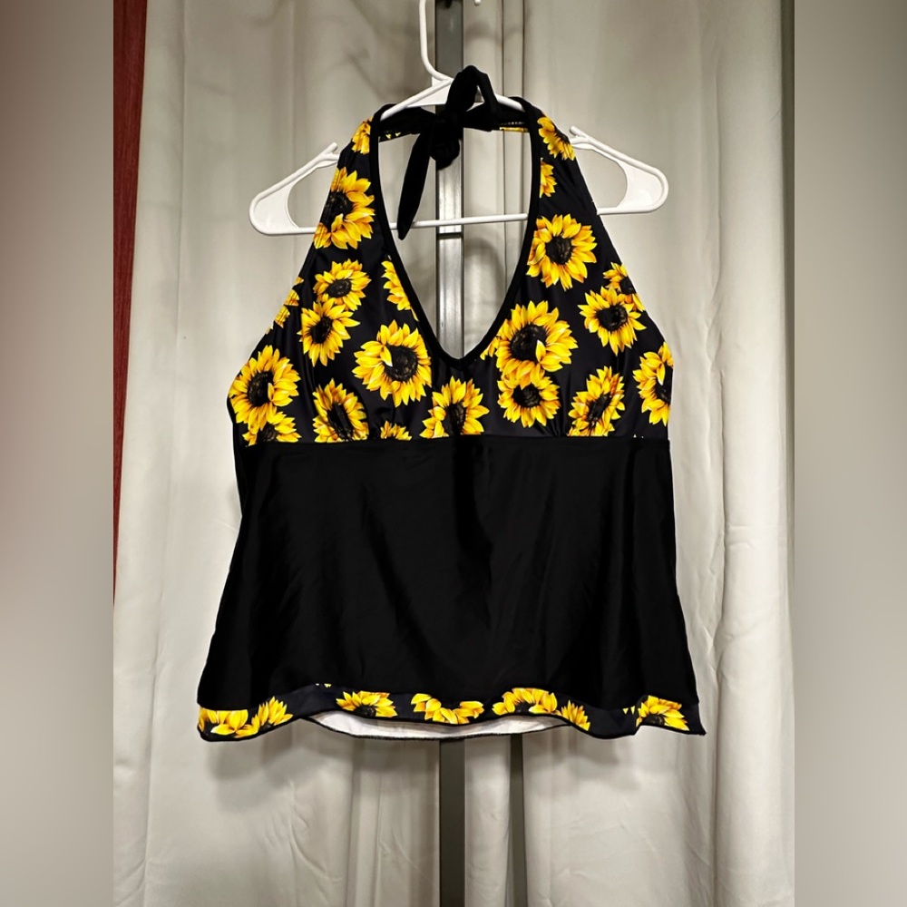 Tropical Sunflower Halter Shelf Bra Tankini Top